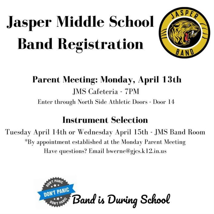 Jasper Band Announces Band Registration and Parent Meeting