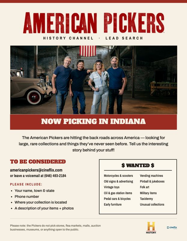 AMERICAN PICKERS to Film in Indiana, Ohio & Michigan