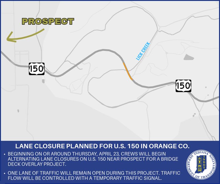 Lane closure planned for U.S. 150 in Orange County