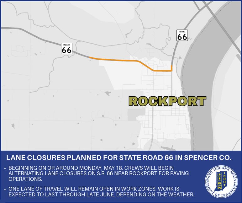 Lane closure planned for State Road 66 in Spencer County