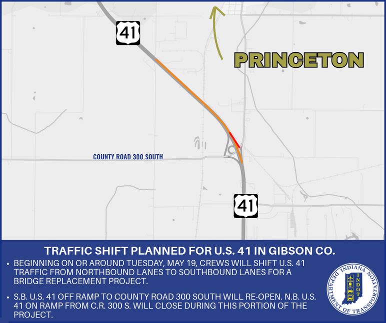 PROJECT UPDATE: Traffic shift planned for U.S. 41 in Gibson County
