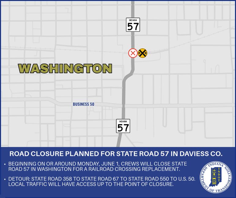 Road closure planned for State Road 57 in Daviess County