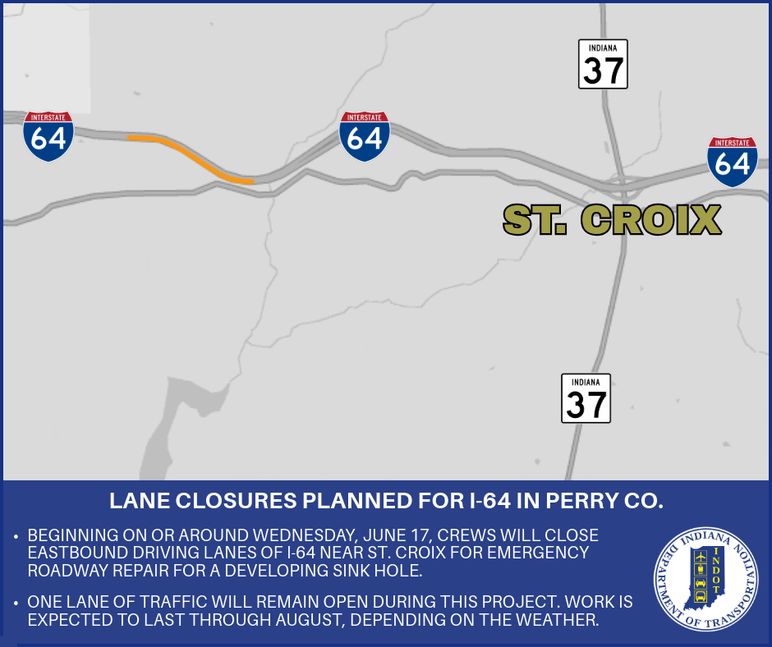 Lane closure planned for I-64 in Perry County