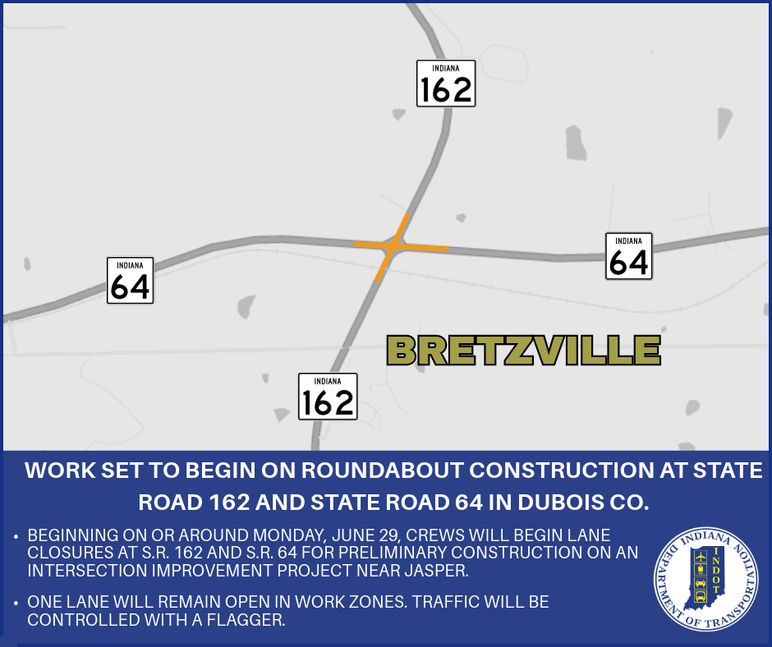 Work set to begin on intersection improvement project at intersection of State Road 162 and State Road 64 in Dubois County