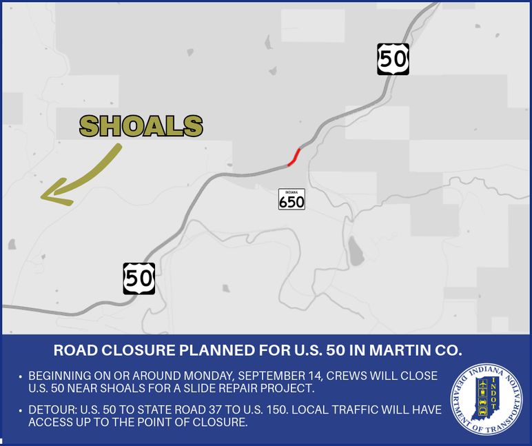 Road closure planned for U.S. 50 in Martin County
