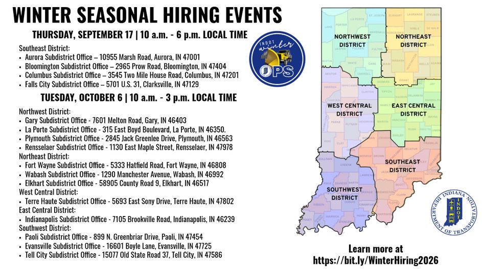 INDOT to host winter seasonal hiring events