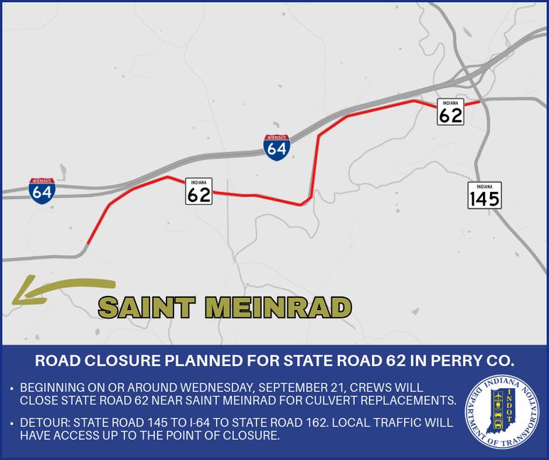 Road closure planned for State Road 62 in Perry County