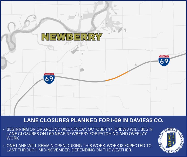 Lane closures planned for I-69 in Daviess County