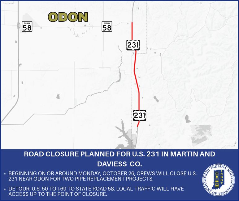 Road closure planned for U.S. 231 in Martin County