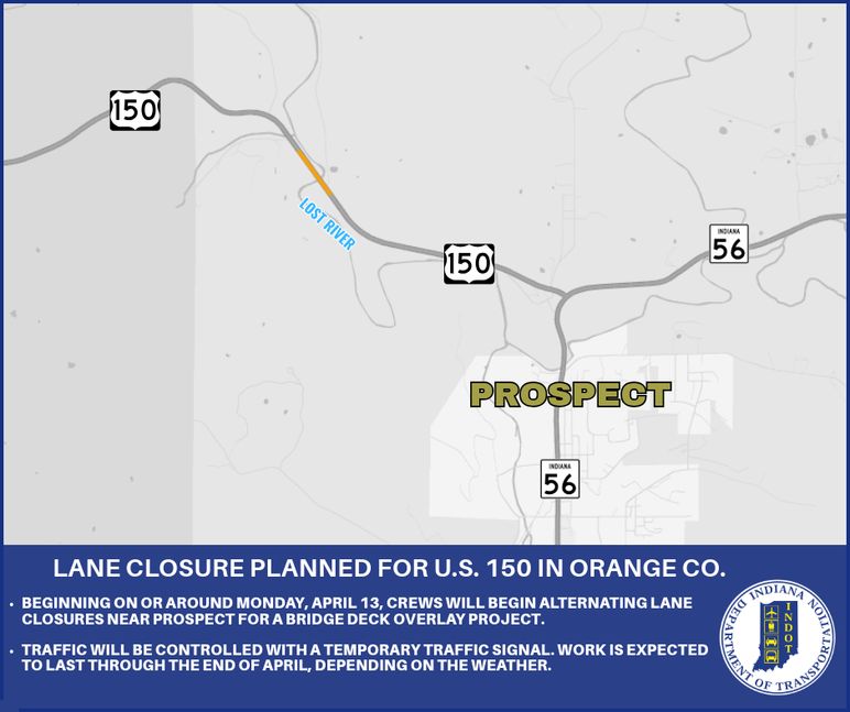 Lane closure planned for U.S. 150 in Orange County