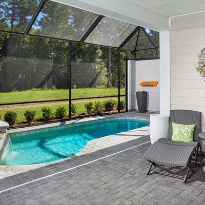 Indoor pool with forest view