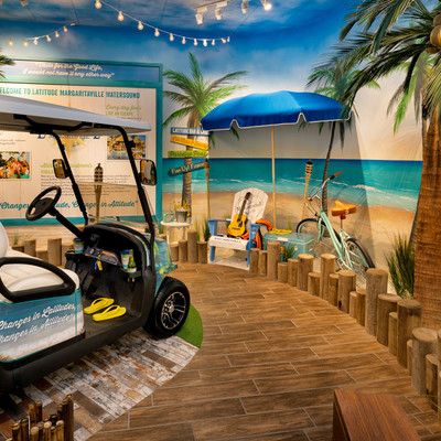 Golf cart and beach decorations