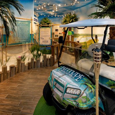 Large golf cart and beach decorations