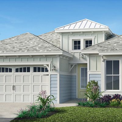 One-storey house with garage and lawn