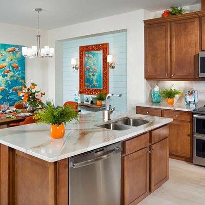 Large kitchen with wooden cabinets
