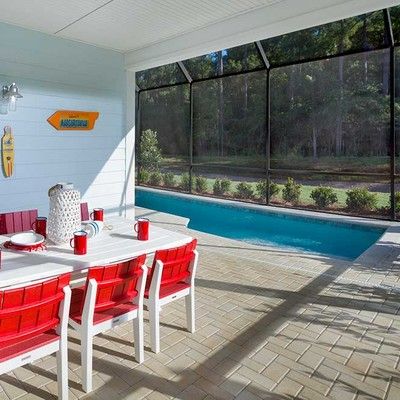 Indoor pool with forest view