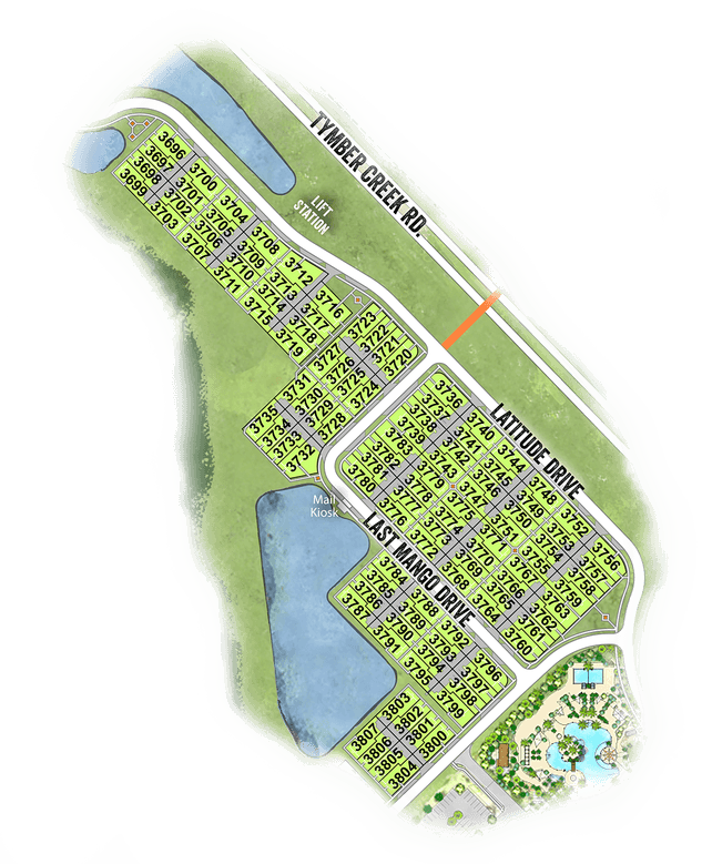 Latitude Margaritaville Conch Cottage site plan with arial layout of the Daytona Beach development