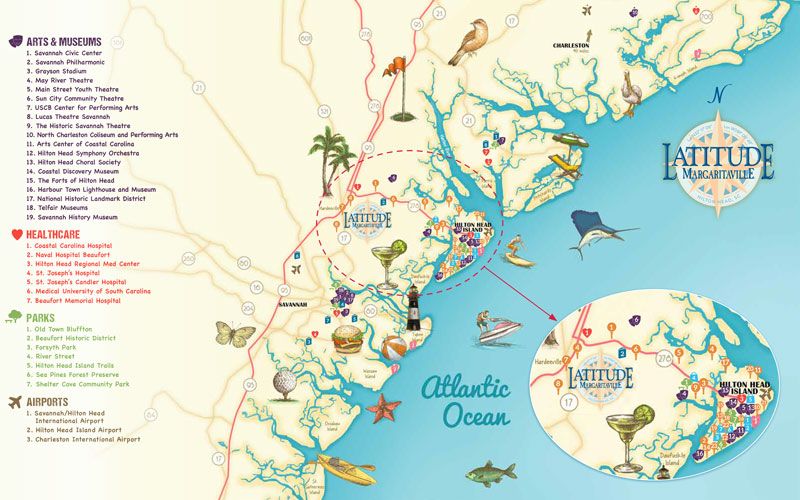 Map of Hilton Head Latitude Margariaville, amenities and community map of housing