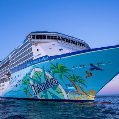 Side view showing mural on side of Islander ship