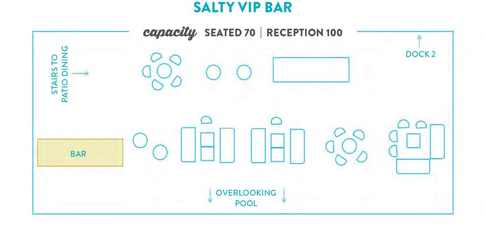 A image with Salty VIP Bar floor plan. Visually impaired customers please call for assistance.