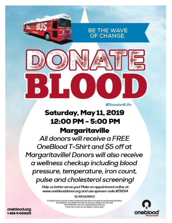 12:00-5:00pm : OneBlood Blood Drive