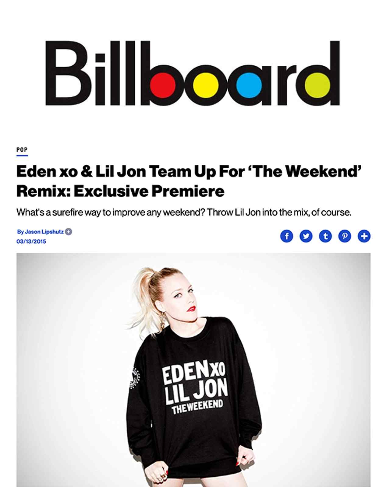 Eden xo & Lil Jon Team Up For ‘The Weekend’ Remix: Exclusive Premiere.