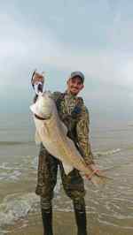 Bobby Hall Crystal Beach / Rollover Pass - redfish, caught surf fishing on crab