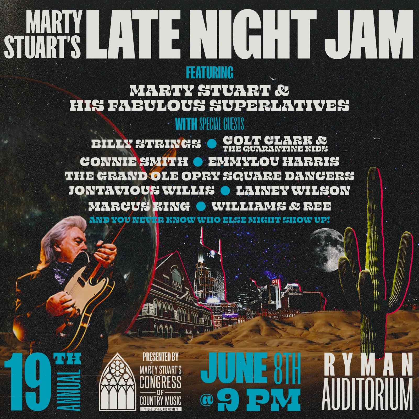 Marty Stuart’s Late Night Jam returns with Emmylou Harris, Billy Strings, Marcus King