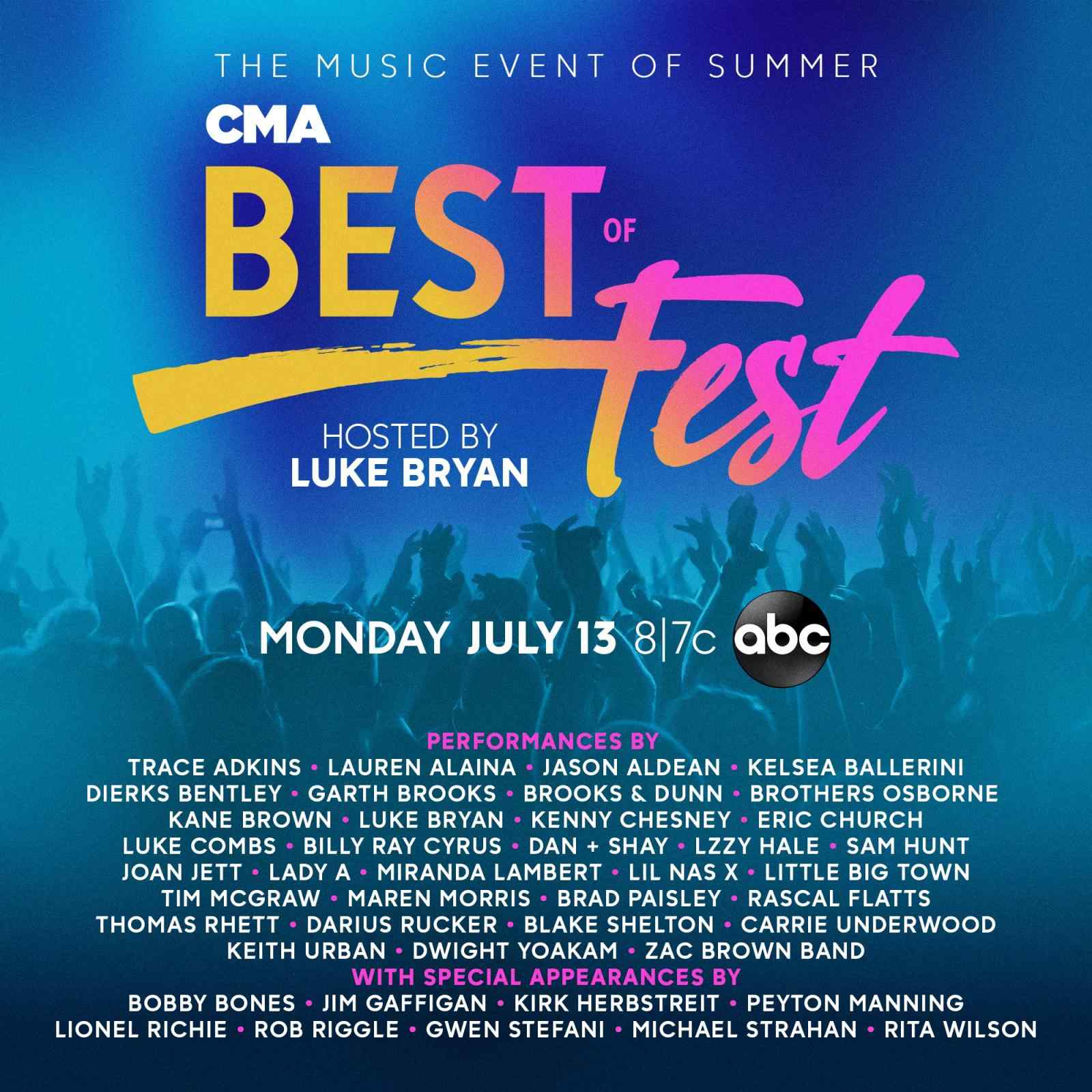 LUKE BRYAN TO HOST "CMA BEST OF FEST" AIRING MONDAY, JULY 13 ON ABC