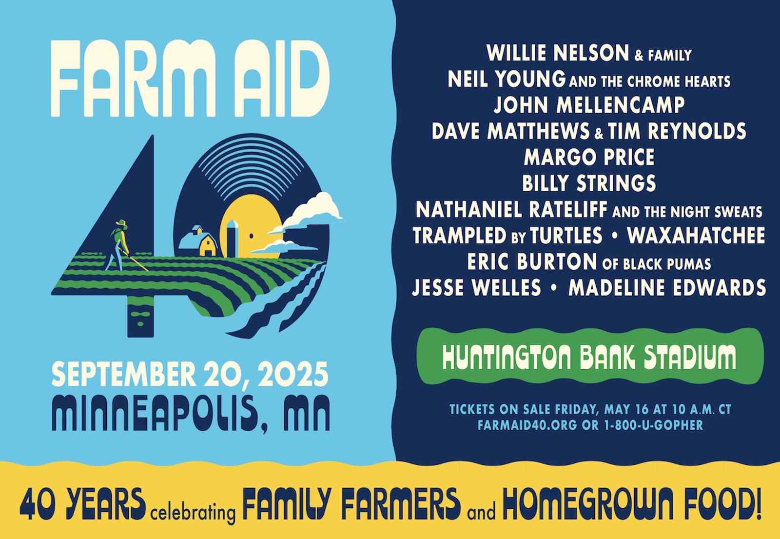 Farm Aid To Kick Off Year-Long 40th Anniversary Celebration With Minneapolis Music and Food Festival Sept. 20th