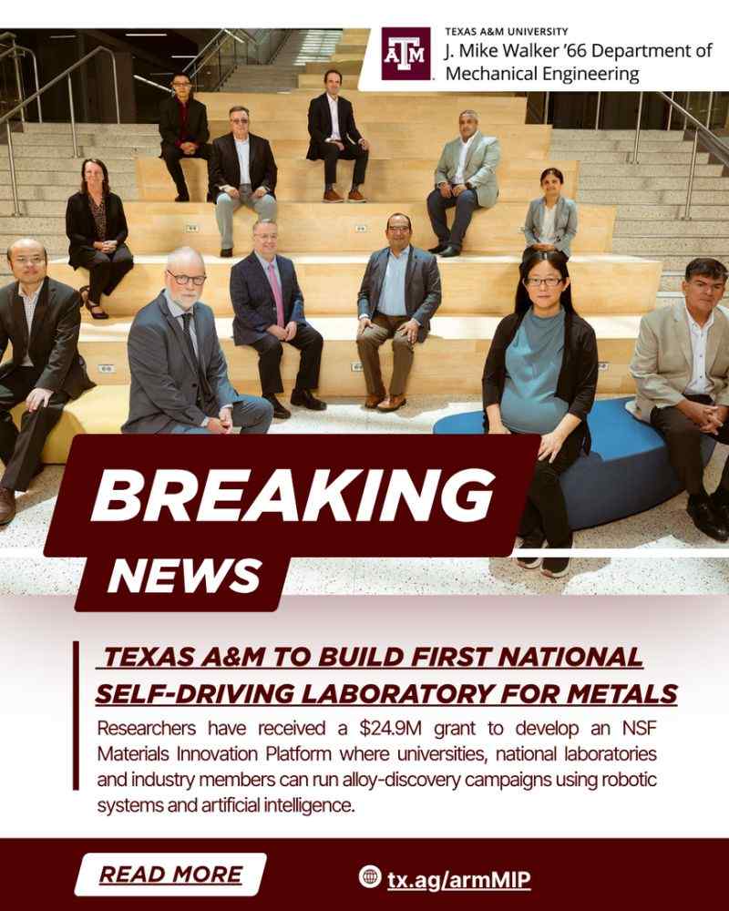Texas A&M to build first national self-driving laboratory for metals