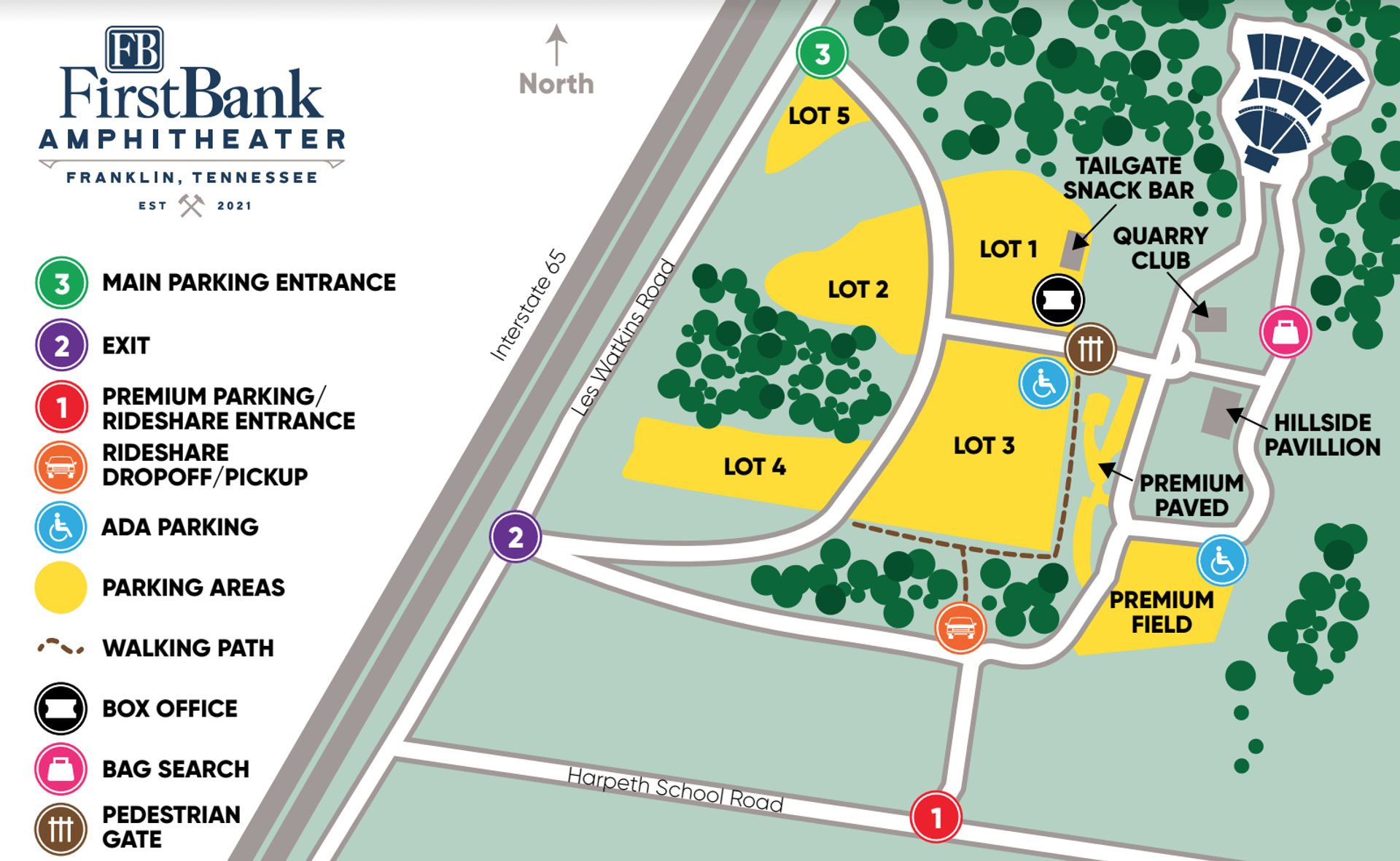 image of amphitheater venue and parking map