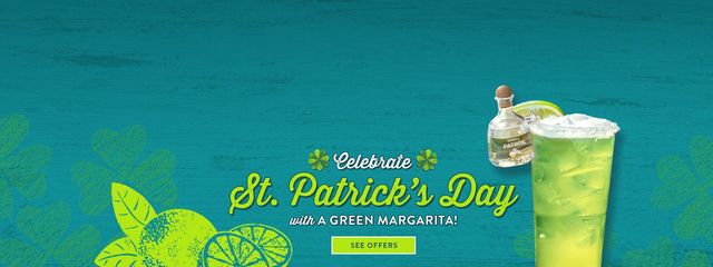 Celebrate with St Patrick's Day with a Green Margarita! Click to open new window and learn more about the offers