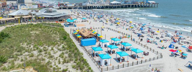 Aerial view of Beach Front Land Shark Atlantic City Restaurant, Beach and Tiki Bar