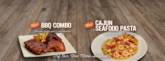 Try our new menu additions, BBQ Combo and Cajun Seafood Pasta today!
