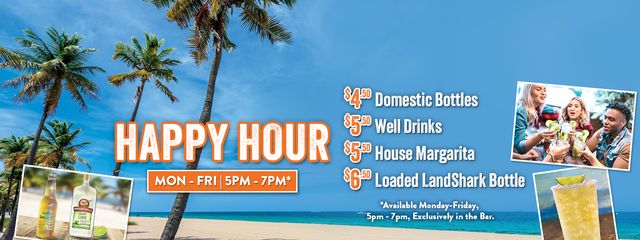 Join us for Happy Hour - Monday through Friday 5pm to 7pm includes $4.50 domestic bottles, $5.50 well drinks and more!