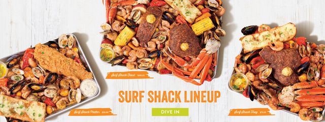 Surf Shack Lineup - Surf Shack Platter: $50, Surf Shack Feast: $100, Surf Shack Tray: $75. Dive In: Click to learn more. Opens in a new window.