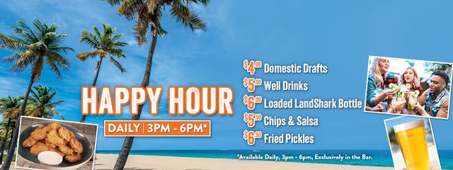 Join us for Happy Hour 3-6pm Daily includes $4 any domestic draft, $5 well drinks and more!
