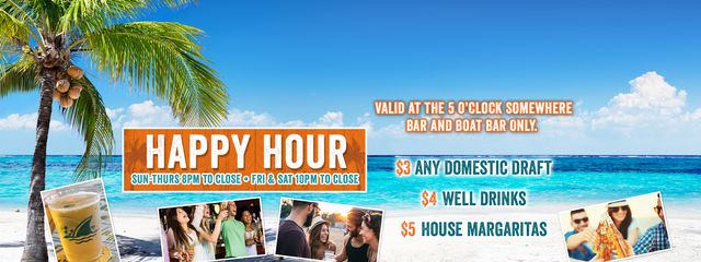 Happy Hour Sun-Thu 8pm-close, Fri-Sat 10pm-close | $3 domestic draft, $4 Well Drinks, $5 House Margaritas