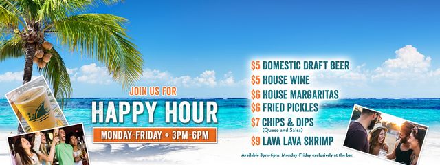 Happy Hour Monday - Friday 3pm to 6pm at Margaritaville for some drinks and food at the bar only