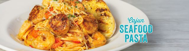 Cajun Seafood Pasta with tender shrimp and scallops