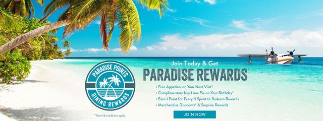 Join Paradise points dining rewards and earn points every visit!