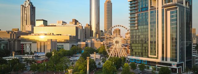 Image of Atlanta skyline including Margaritaville location and ferris wheel