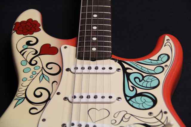 Monterey Fender closeup of fingerboard and pickups Monterey Fender closeup of fingerboard and pickups