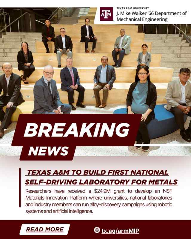 Texas A&M to build first national self-driving laboratory for metals