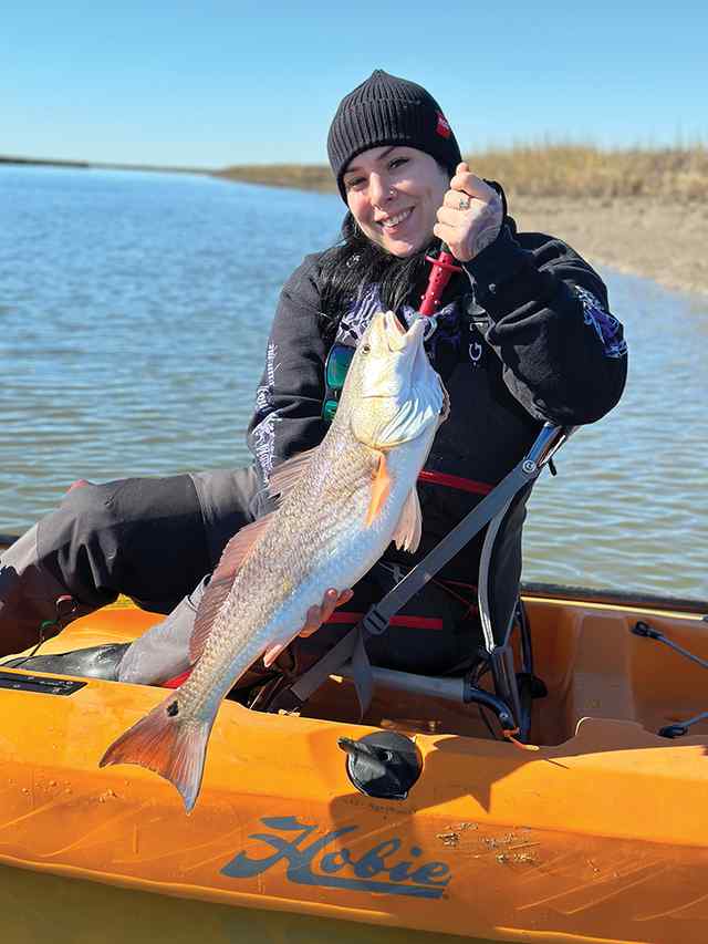 Angelica Slagle Sabine - 26.5" first fish! Caught on an Egret Baits Wedgetail and a Shimano SLX DC