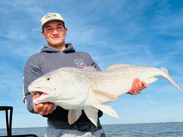 Jack Klebuc Galveston Bay - 42" personal best red! Caught on a 2500 Siena by Shimano using live shrimp under a Coastal Cork