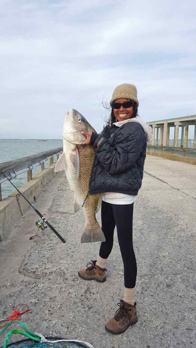 Hilary Reyes Copano Bay Bridge40 lb personal best fish! -caught on live shrimp