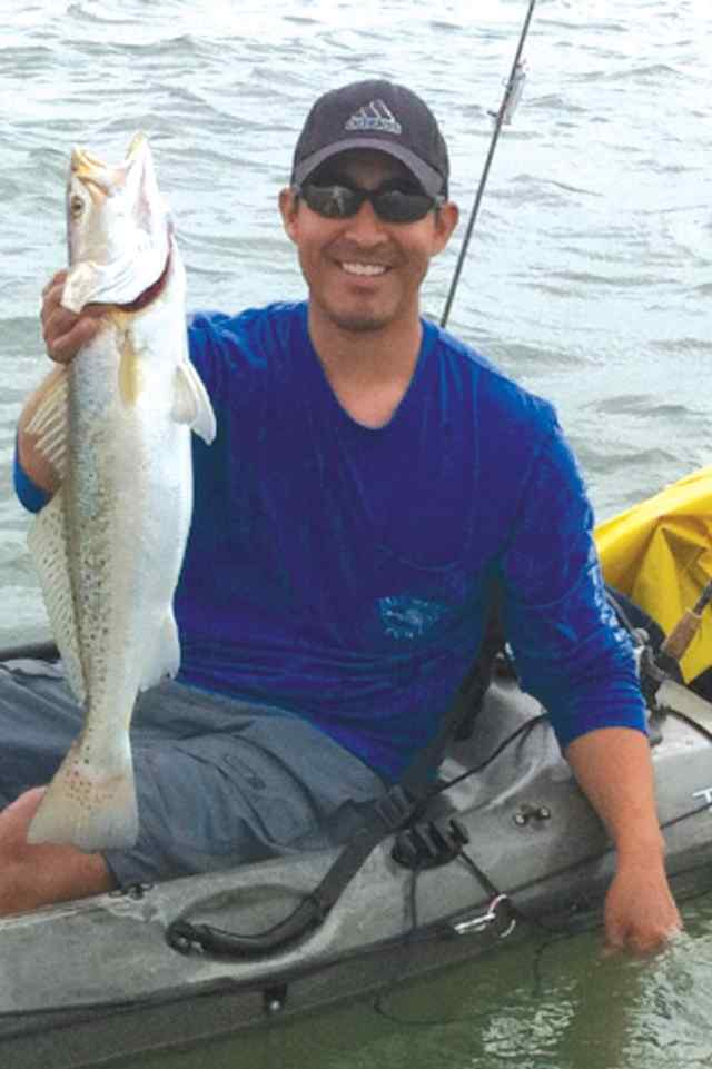 Sal Sanchez W Galveston Bay26&quot; speck, first big one by kayak