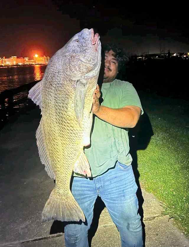 Jose Salazar Pleasure Island, Port Arthur - 47" black drum CPR, caught on blue crab